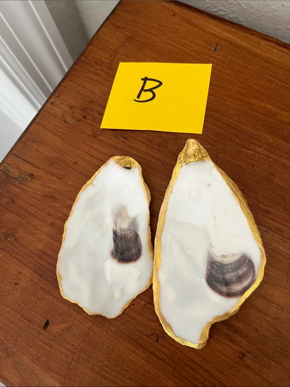 Pair of White Oyster Shell Trinket Dishes with Gold Edging Great for Crafting